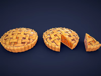 Three Delicious Apple Pies Featuring Lattice Crust One Sliced Showing Filling 3d model