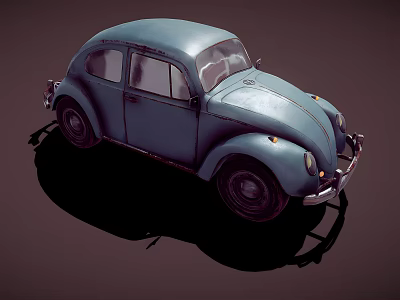 Vintage Blue Beetle Car With Classic Retro Body Design And Rounded Shape 3d model