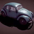 Vintage Blue Beetle Car With Classic Retro Body Design And Rounded Shape