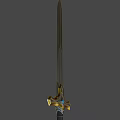 Decorative Mythical Sword With Golden Crossguard Blue Gemstone And Shiny Silver Blade