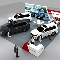 Automobile Exhibition Booth With Multiple SUVs And Large Background Screen Display Setup