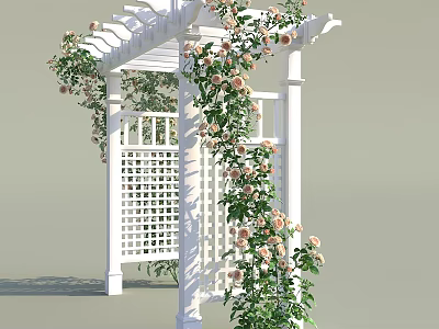 White Pergola Decorated With Pink Flowers And Vines 3d model