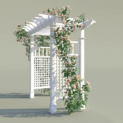 White Pergola Decorated With Pink Flowers And Vines 3d model