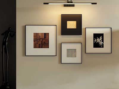 Modern Photo Wall With Multiple Framed Artworks And Decorative Designs 3d model