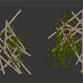 Decorative Climbing Plants on Wooden Trellis with Green Vines and Purple Flowers
