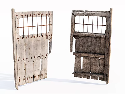 Old Wooden Swing Door With Metal Grille And Weathered Wooden Slats Design 3d model