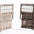 Old Wooden Swing Door With Metal Grille And Weathered Wooden Slats Design