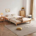 Natural Wooden Double Bed with Light Bedding Nightstands Table Lamp and Vase Flowers