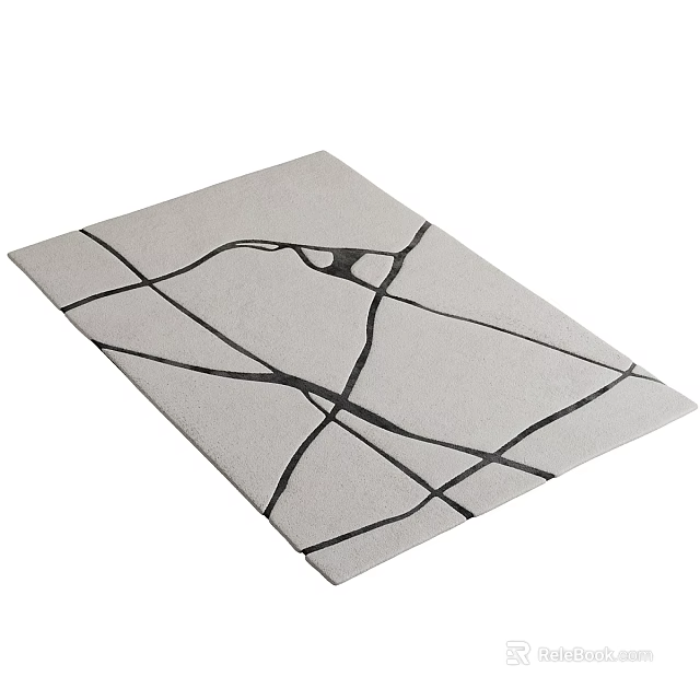 Stylish Square Rug With Abstract Intersecting Black Lines And Light Gray Surface 3d model