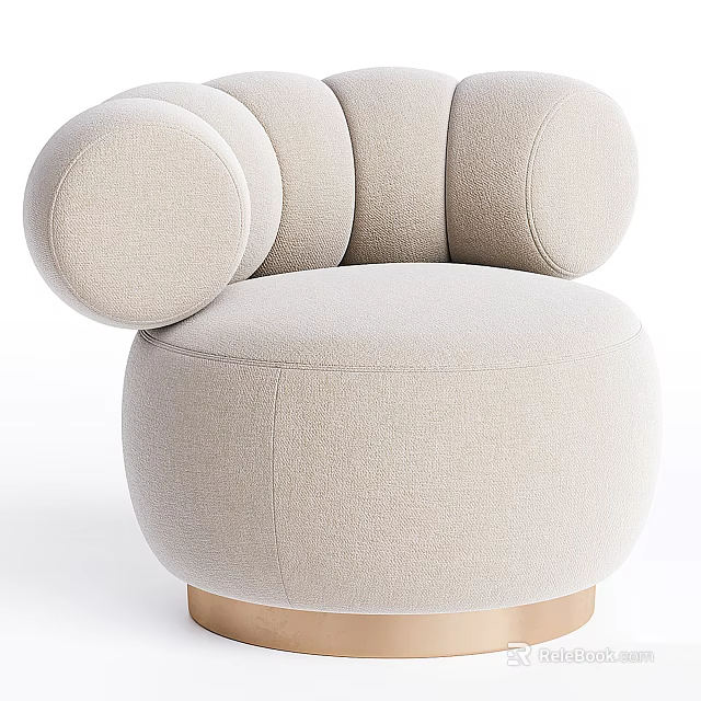 Modern Beige Single Sofa With Rounded Armrests Plush Seat And Golden Metal Legs 3d model 