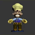 Playful Cartoon Chef Figurine Wearing Yellow Uniform Hat Gloves And Blue Base