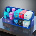 Blue Storage Organizer With Surex Products Colored Boxes And Bottles On Tabletop