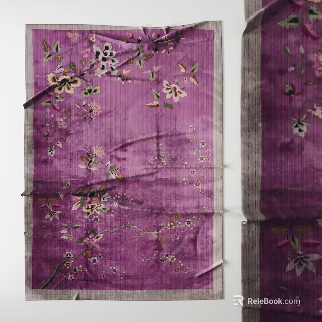 Purple Square Rug Featuring Floral And Branch Patterns For Home Interior 3d model