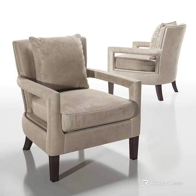 Elegant Beige Armchair With Soft Upholstery Wooden Legs And Decorative Pillow 3d model 