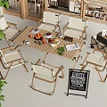 Casual Table and Chair Set with Green Plants Fruits Vegetables Magazines Chalkboard and Trolley