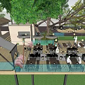 Garden Landscape Design with Outdoor Terrace Green Plants String Lights and Seating