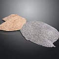 Two Irregular Shaped Textured Material Samples in Brown and Gray Colors on Dark Background Surface