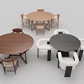 Multiple Round Dining Table Sets With Wooden Dark Tops And Upholstered Chairs 3d model