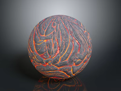 3D Glowing Lava Textured Sphere With Reflective Red Orange Surface Patterns 3d model