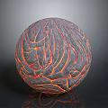 3D Glowing Lava Textured Sphere With Reflective Red Orange Surface Patterns