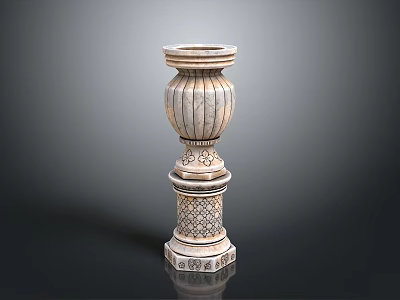 Scenic Garden Landscape With Ornate Stone Pillar And Detailed Carved Patterns 3d model