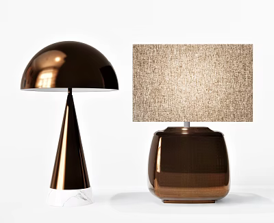 Modern Copper Table Lamps With Conical Marble Base And Square Fabric Shade 3d model