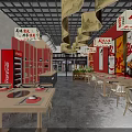 Traditional Chinese Hotpot Restaurant Interior With Red Decorations Wooden Tables Lanterns And Wall Posters