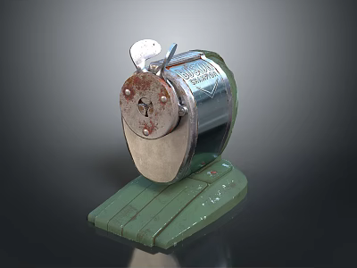 Vintage Metal Pencil Sharpener With Green Base And Classic Design 3d model
