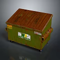 Rustic Green Waste Dumpster With Brown Lid Wheels And Management Label