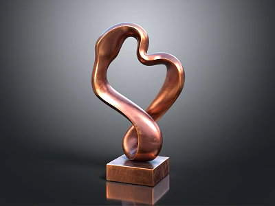 Copper Decorative Sculpture With Twisted Heart Shape And Square Base For Home Decor 3d model