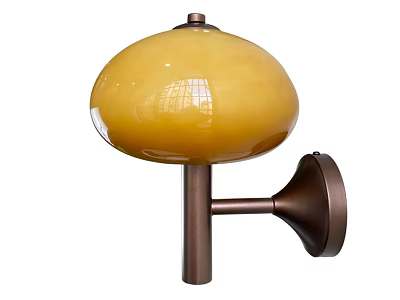 Modern Wall Mounted Wall Lamp with Yellow Glass Dome Shade and Bronze Pole 3d model