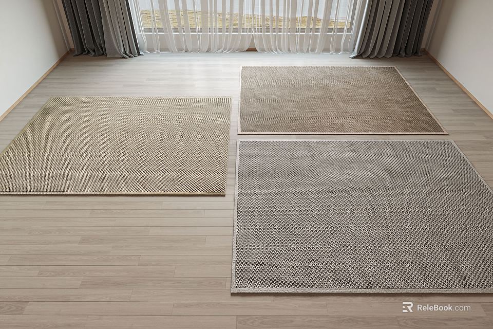 Modern Woven Square Rugs With Beige Gray And Brown Hues On Wooden Floor 3d model 