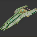 Futuristic Spaceship with White Body and Green Stripes for Advanced Space Exploration