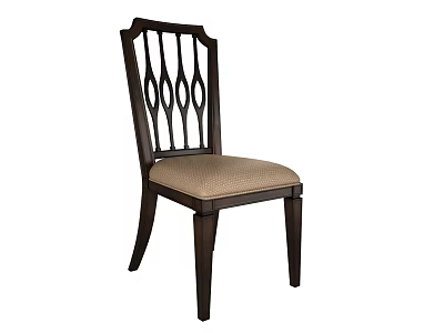 Classic Wooden Dining Chair With Carved Backrest And Upholstered Light Fabric Seat 3d model