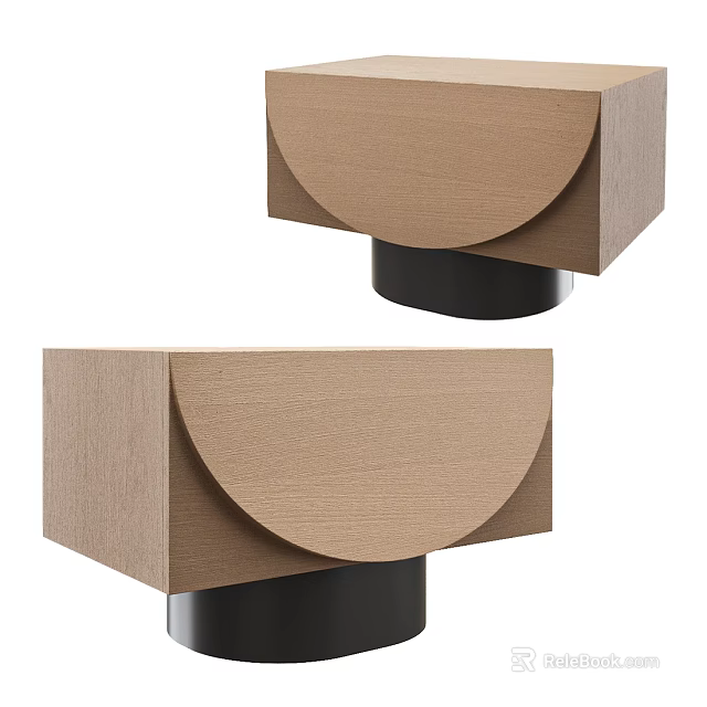 Modern Wooden Bedside Table With Light Brown Curved Panel And Black Base 3d model 