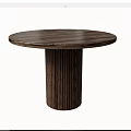 Modern Wooden Round Dining Table With Cylindrical Leg Featuring Vertical Stripes 3d model