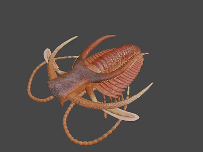 Game and Movie Character Fantasy Creature With Brown Red Exoskeleton Tentacles And Fins 3d model