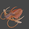 Game and Movie Character Fantasy Creature With Brown Red Exoskeleton Tentacles And Fins