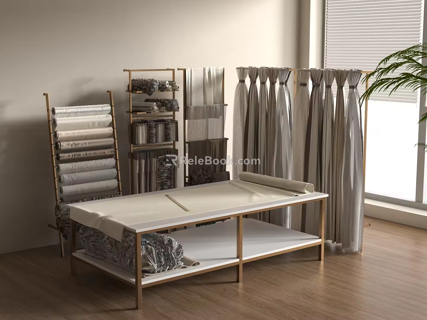 Modern Curtain Cloth Fabric Combination Pleated Curtain Solid Color 3d model