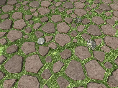 Lush Green Grass Growing Between Natural Stone Path With Small Pebbles 3d model