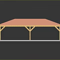 Wooden Pavilion Structure With Red Checkered Roof And Wooden Pillars On Gray Platform