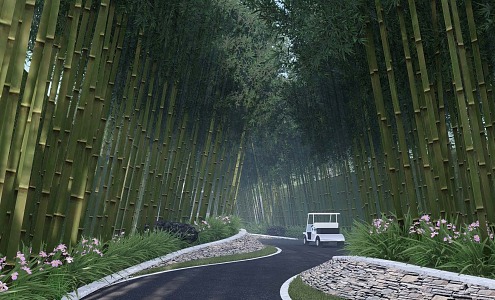 Modern Bamboo Forest Bamboo Forest Lane Stone Retaining Wall Plant Group 3d model