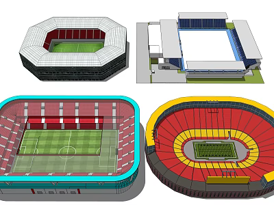 Sports Stadium 3D Models with Different Shapes Seating Areas and Grass Fields 3d model