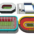 Sports Stadium 3D Models with Different Shapes Seating Areas and Grass Fields