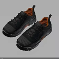 Gray And Navy Blue Sports Shoes With Orange Lining Red Laces Mesh Design Black Sole