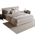 Modern Double Bed Bedroom Interior With Beige Bedspread Pillows Nightstands And Area Rug