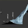 Cartoon Scene Featuring Frozen Iceberg with Stone Towers and Calm Water Area