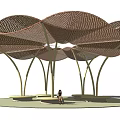 Lotus Shaped Pergola Design with Netted Canopy and Supporting Columns in Outdoor Setting