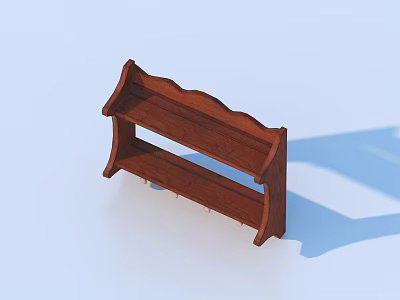Wooden Wall Mounted Shelf With Hooks For Home Storage Organization 3d model