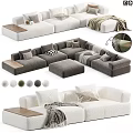 Modern Two-Seater Sofa In Gray White With Pillows Blanket Wooden Details And Color Options